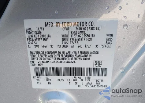 2013 Ford Edge Se z USA, uszkodzony, nr VIN 2FMDK3GC5DBE34024